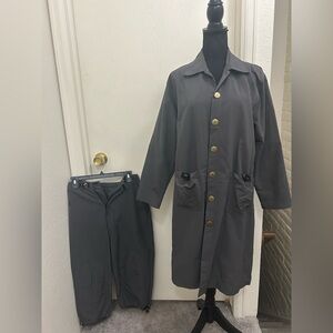 Eleven Stitch Design Medium Gray Coat and Cropped Drawstring Pants
